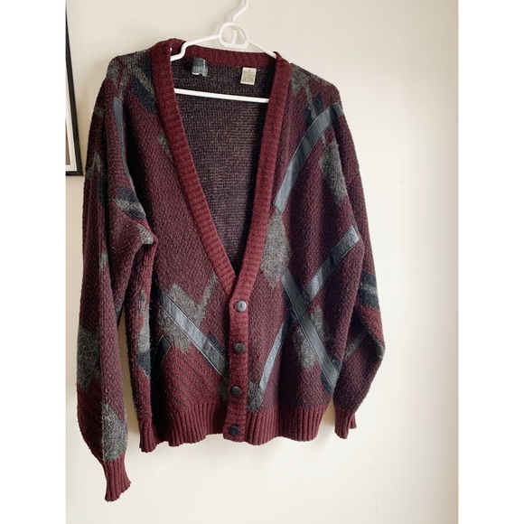 Vintage cardigan with leather - Picture 2 of 9